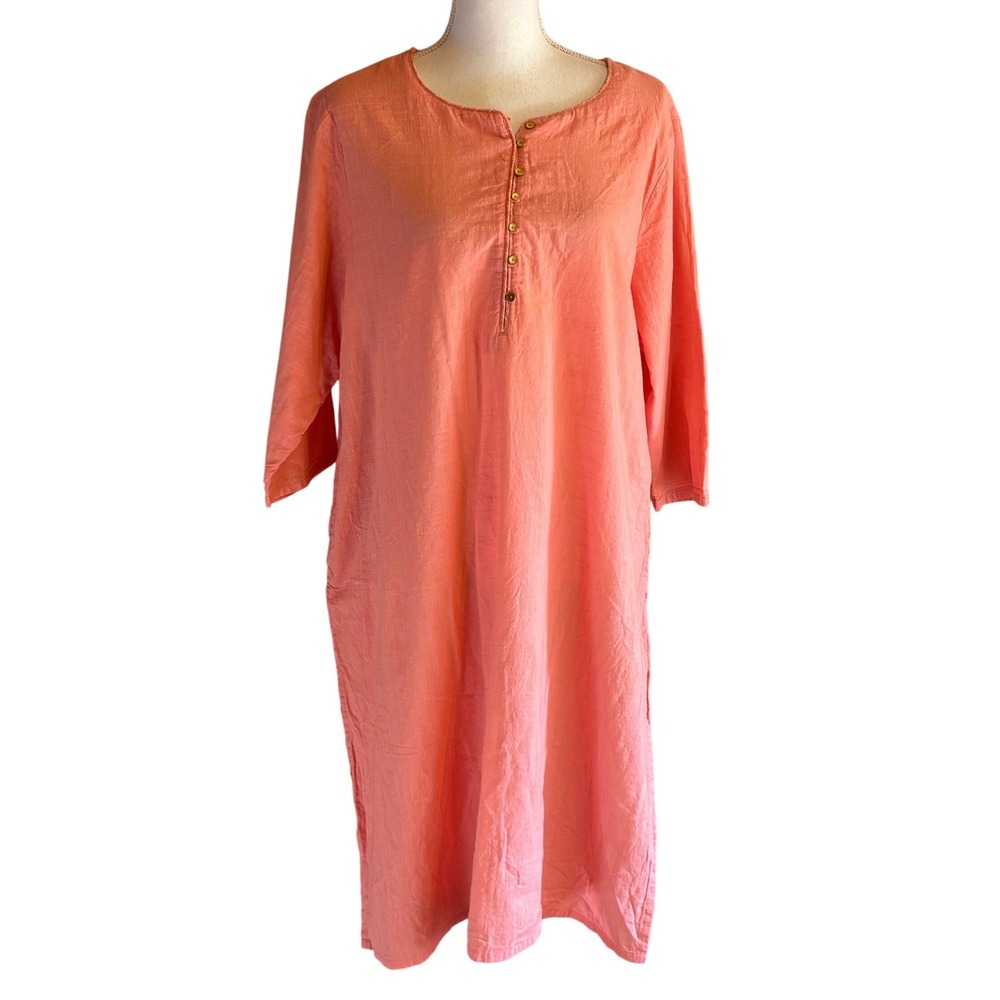 Melange Pink 100% Cotton Henley Tunic XXL, coastal, resort lagenlook